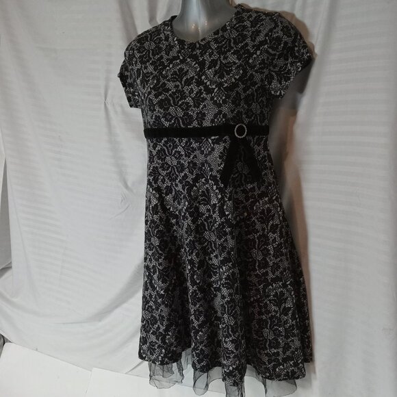 Y2K Black Faux Lace Jersey Knit Girls Size 14 Dress Stretch Goth Party George - Picture 6 of 13